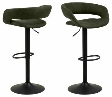 ACT- 0000084693 | Nade lot de 2 chaises de bar tissu Preston-38 vert olive - pied noir règlable en hauteur 59-80cm | Belfurn