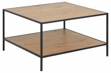 ACT- 0000088466 | Table basse Tomi carrée 80x80 cm double plateau couleur chêne sauvage - structure métal noir | Belfurn