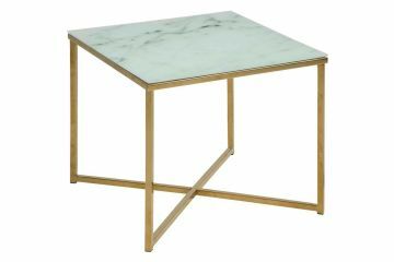 ACT- 0000074145 | Tova table d'appoint plateau carré 50x50 cm verre imitation marbre  blanc - pied doré | Belfurn