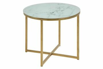 ACT- 0000074144 | Tova table d'appoint ronde Ø:50cm verre imitation marbre  blanc - pied doré | Belfurn