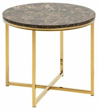 ACT- 0000083374 | Juuso table d'appoint ronde Ø:50cm  décor imitation marbre  brun - pied doré | Belfurn