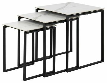 ACT- 0000088530 | Inga 3 tables d'appoint blanches - structure métal noir | Belfurn