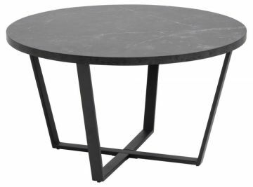 ACT- 0000085723 | Britta salontafel rond Ø:77 melamine bovenblad met zwarte marmerprint op zwart stalen frame | Belfurn