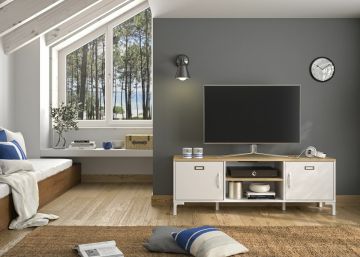 DI_1E17058 | Manchester - meuble TV 136cm 2 portes 2 niches blanc couleur blanc et chêne helvezia | Belfurn