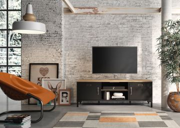 DI_1E16034 | Manchester - meuble tv 2 portes 2 niches couleur noir et chêne helvezia | Belfurn