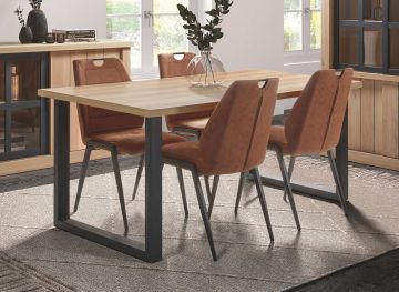 I02-JUMDT-160 | Jumbo table de séjour 160x90cm décor chêne claire et pieds en métal noirs | Belfurn