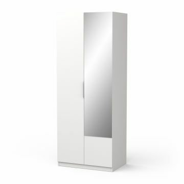 DE_391367 | Ghost - armoire penderie 2 portes dont 1 porte miroir 80x203cm mélamine blanc | Belfurn