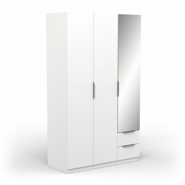 DE_391369 | Ghost - armoire 3 portes dont 1 porte miroir et 2 tiroirs 120x203cm mélamine blanc | Belfurn