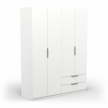 DE_391370 | Ghost - 4 deurs kledingkast met 2 laden 158x203cm wit | Belfurn