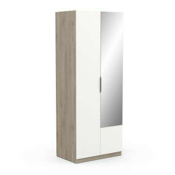 DE_391381 | Ghost - 2 deurs kledingkast met spiegeldeur 80x203cm wit - bruin | Belfurn