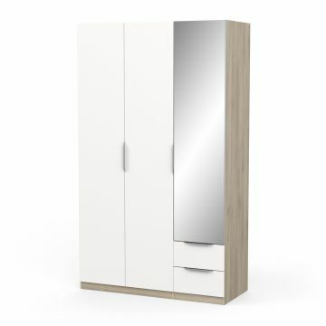 DE_391383 | Ghost - armoire 3 portes dont 1 porte miroir et 2 tiroirs 120x203cm mélamine blanc - brun | Belfurn