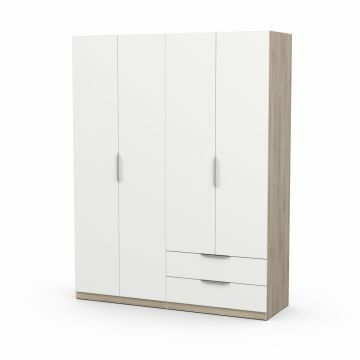 DE_391384 | Ghost - 4 deurs kledingkast met 2 laden 158x203cm wit - bruin | Belfurn