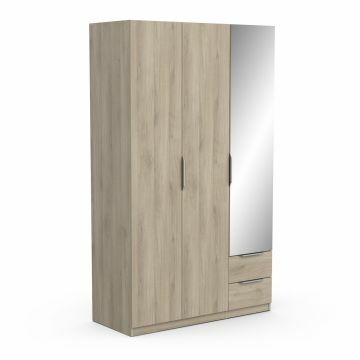 DE_391391 | Ghost - 3 deurs kledingkast met spiegeldeur en 2 laden 120x203cm bruin | Belfurn