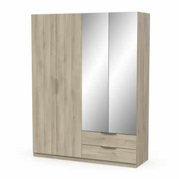 DE_391393 | Ghost - 4 deurs kledingkast met 2 spiegeldeuren en laden 158x203cm bruin | Belfurn