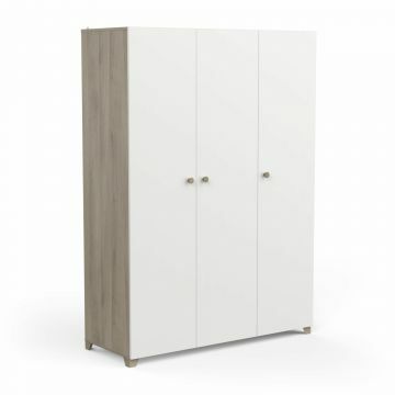DE_385275 | Izzy blanc-chêne - armoire 3 portes 2/3 penderie et 1/3 lingère - 135x190cm | Belfurn