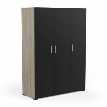 DE_385287 | Izzy zwart-bruin - 3 deurs kledingkast 2/3 hang en 1/3 leg - 135x190cm | Belfurn