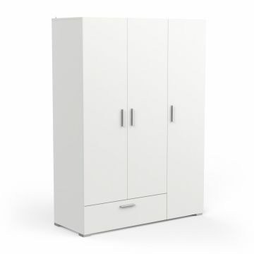 DE_277828 | Izzy blanc - armoire 3 portes 2/3 penderie et 1/3 lingère avec tiroir - 135x190cm | Belfurn