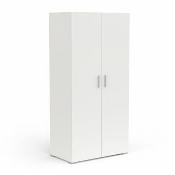 DE_277829 | Izzy blanc - armoire 2 portes - penderie avec rayon chapeau - 90x190cm | Belfurn