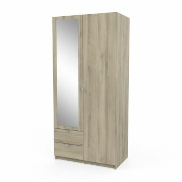 DE_454110 | Armoire 2 portes avec porte miroir et tiroir Mellie chêne - 89x192cm | Belfurn
