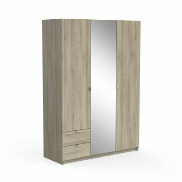 DE_454112 | 3 deurs kledingkast met spiegeldeur en lade Mellie eik - 135x192cm | Belfurn
