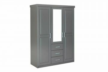 IL30860335 | Armoire 3 portes avec miroir Norwin en pin massif gris laqué | Belfurn