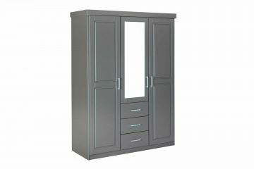 Kinder kledingkast Kledingkast 3 deuren met 1 spiegeldeur Norwin in grijs massieve den Grijs 55x140 cm – stijlvol en praktisch