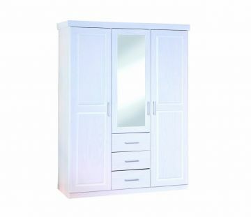 IL20900930 | Armoire 3 portes avec miroir GERALDO en pin massif teinté blanc | Belfurn