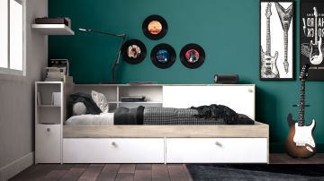 1-persoonsbed Life Bedkader 90X190/200CM met ombouw - melamine wit bruin Wit-bruin 229x119 cm – stijlvol en praktisch