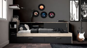 1-persoonsbed Life Bedkader 90X190/200CM met ombouw - melamine zwart bruin Zwart-bruin 229x119 cm – stijlvol en praktisch