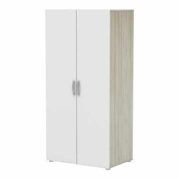 DE_302546 | 2 deurs kledingkast met 4 legplanken en 1 lade Nano - 82x170cm - eik met witte front | Belfurn