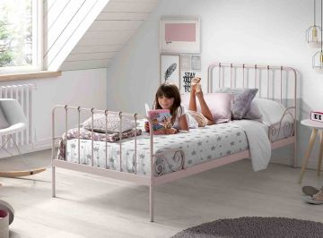 VI-ACBE9013 | Retro metalen bed Alice 90x200cm vieux roze -met lattenbodem- | Belfurn