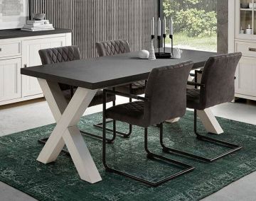I02_MICDT-160 | Michigan table de séjour 160cm avec un décor de chêne blanc et un plateau en marbre gris | Belfurn