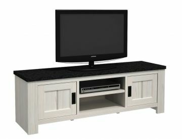 I02_MICTV-150 | Michigan meuble tv avec un décor de chêne blanc et un plateau en marbre gris | Belfurn