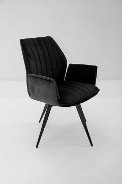 I02-percy-zwart-fluweel | Percy - toulon fauteuil en velours avec piétement rotatif-Noir | Belfurn