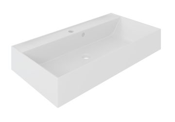Wastafel in wit gietsteen met overloopgat B/H/D: 80 / 12 / 42 cm