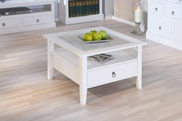 IL20901510 | table basse carrée teinté blanc avec plateau en verre PROVENCE 1 | Belfurn