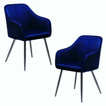 TE_2046210V3 | Lot de 2 chaises de séjour Savona avec accoudoir en velours bleu vif | Belfurn