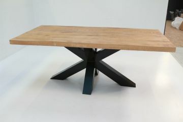 I02_cilian220 | Table de séjour rectangulaire en bois de manguier Cilian 220x100cm avec pied central en métal | Belfurn