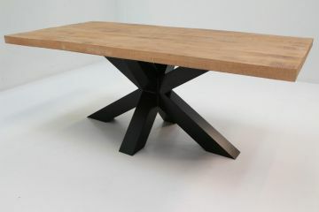 I02_cilian200 | Table de séjour rectangulaire en bois de manguier Cilian 200x100cm avec pied central en métal | Belfurn