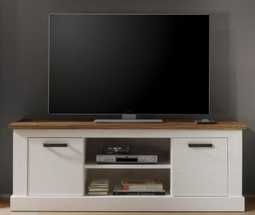 TE_149131861 | Toronto - Meuble TV 160 cm de large en pin Anderson blanc et noyer | Belfurn