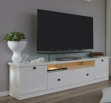 TE_186032001 | Meuble tv Baxter en mélamine blanc 177 x 49cm style campagnard | Belfurn