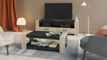 DE_130661 | Tv-meubel 152cm Sheffield - kronberg eik en zwart gemarmerd | Belfurn