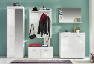 Inkomhal Amanda - 5 delige set 260cm garderobe - vestiaire - inkomhal front witte hoogglanszonder zitkussen Wit 38x264 cm – stijlvol en praktisch