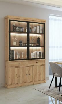 Vitrine Balencia lichte eik- vitrinekast 2 deuren 124cm met Led verlichting Lichte eik 39x123 cm – stijlvol en praktisch