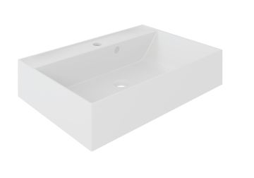 Wastafel in wit gietsteen met overloopgat B/H/D: 60 / 12 / 42 cm