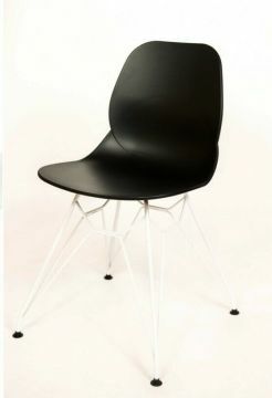 CHA_Masbla_dahlwhi | Chaise design MAS coque en polyprène noir-piétement dahlia blanc | Belfurn