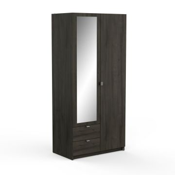 Inkomhal 2 deurs kledingkast met spiegeldeur en lade Mellie ebony - 89x192cm Ebony 51x88 cm – stijlvol en praktisch