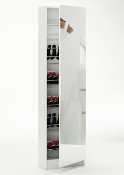 Armoire a chaussures 1 porte/1 miroir "Zapatero" blanc