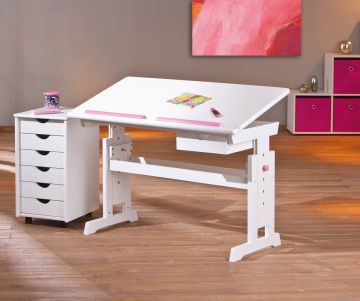 Bureau Witte Tekentafel-kinderbureau in de hoogte verstelbaar en kantelbaar tafelblad BARU Wit 55x109 cm – stijlvol en praktisch