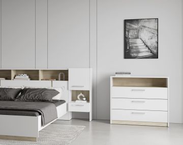 Commode WATSON – 3 lades + 1 niche – Wit mat / Eik Kronberg